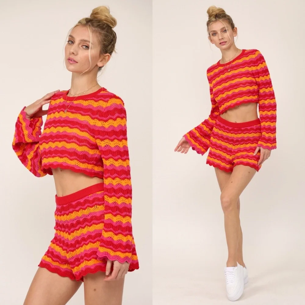 *BLACK FRIDAY SALE* Pacific Beach Chevron Crochet Bell Sleeve Sweater - Picture 4 of 8